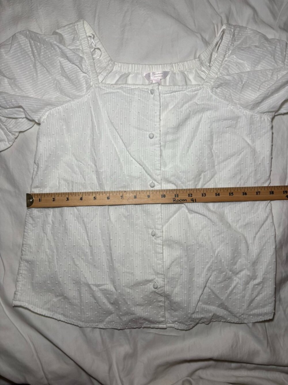 Women's Sz XS White Swiss Dot Puff Sleeve Peasant Blouse Boho Cottagecore - Picture 9 of 10